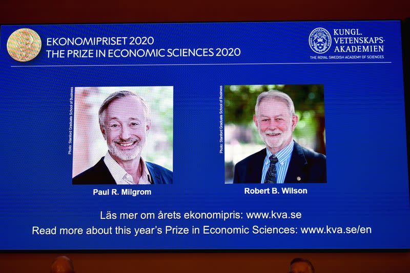 The winners of this year's Nobel prize in economic sciences are announced at a news conference in Stockholm