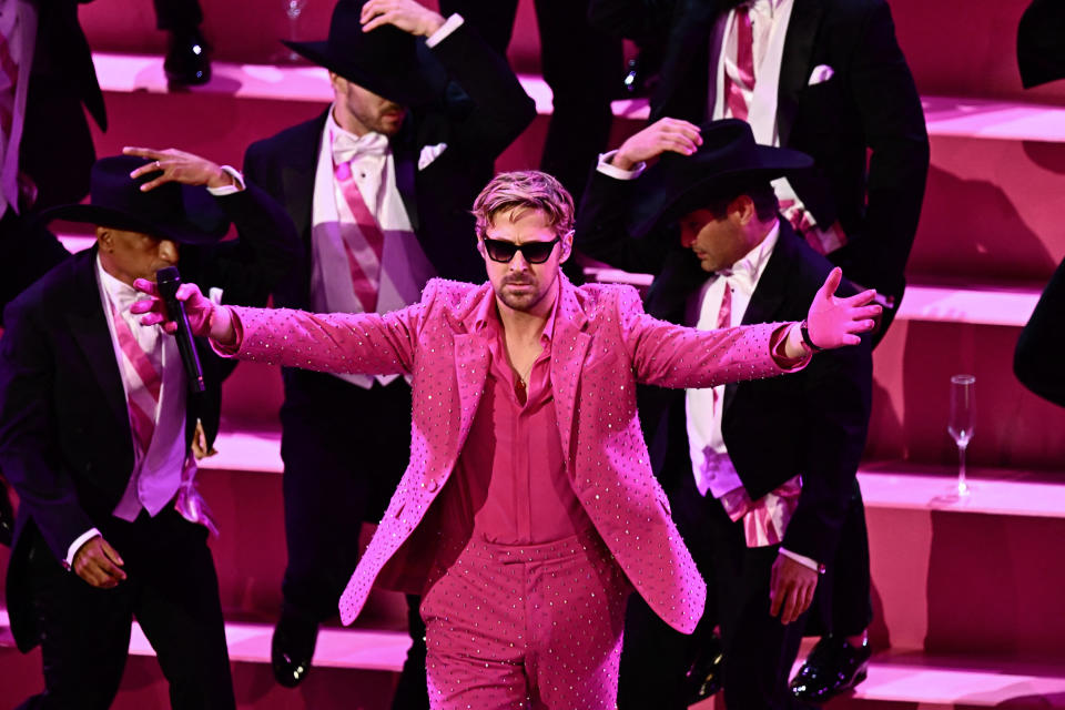 2024 Oscars: Ryan Gosling's hot pink 'I'm Just Ken' performance(Photo by PATRICK T. FALLON/AFP via Getty Images)