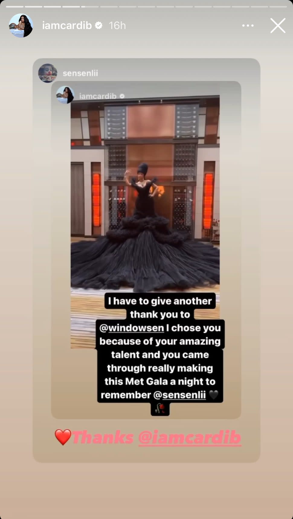 Sensen Lii responds to Cardi B on Instagram after Met Gala
