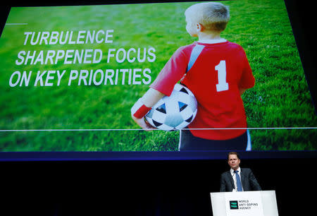 Olivier Niggli, Director General of the World Anti Doping Agency (WADA) addresses the WADA Symposium in Ecublens, Switzerland, March 13, 2017. REUTERS/Denis Balibouse