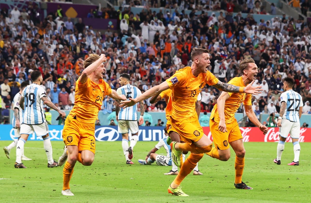 Wout Weghorst equalises against Argentina in their World Cup quarter-final (EPA)