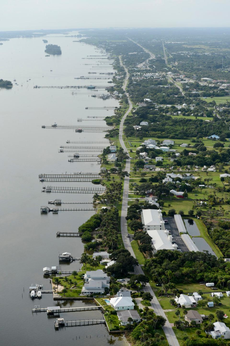 Sebastian officials hope to replace septic tanks with sewer hook ups along the Indian River Lagoon. The waterfront is shown looking south on Sept. 23, 2013.