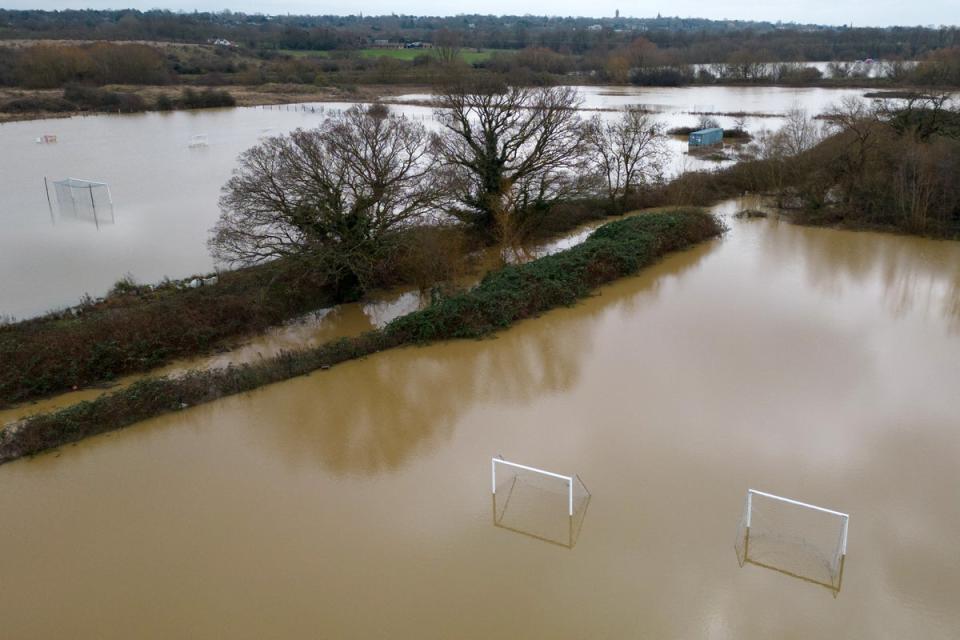 Water covering the pitches at Buckhurst Hill football club, northeast of London (AFP/Getty)