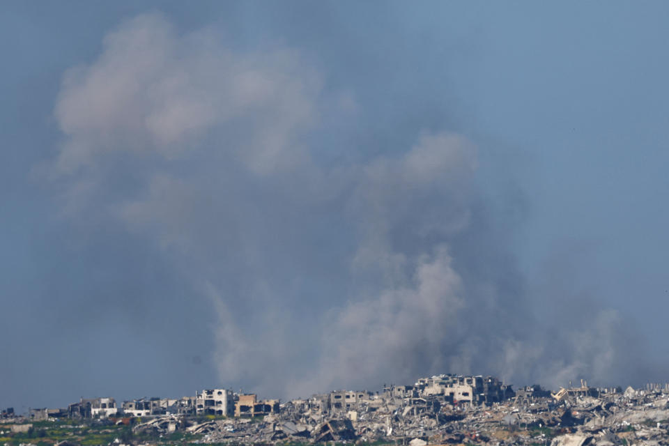 Smoke rises over Gaza, amid the ongoing conflict between Israel and the Palestinian Islamist group Hamas, as seen from Israel, February 21, 2024. REUTERS/Susana Vera