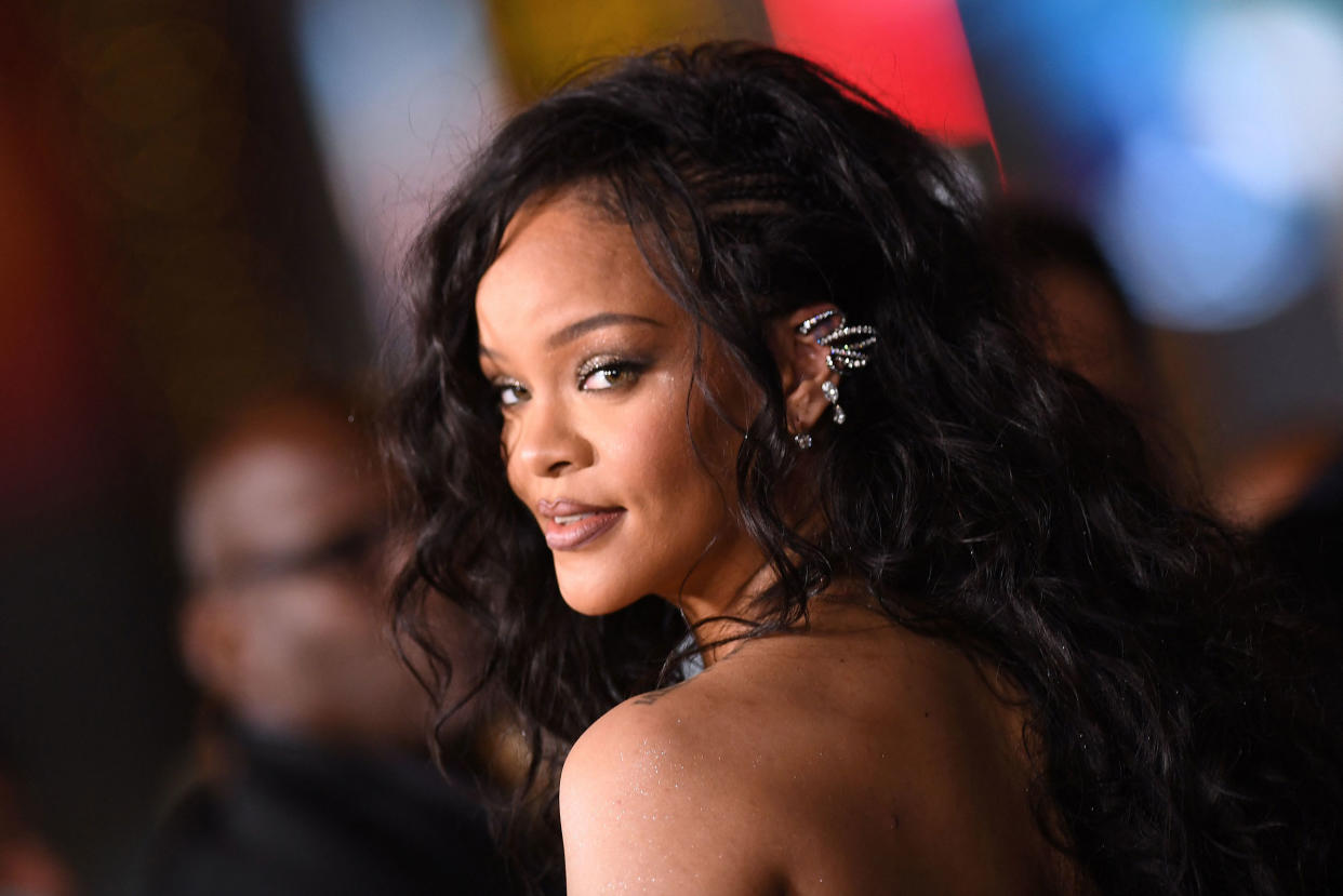 Barbadian singer Rihanna arrives for the world premiere of Marvel Studios’ “Black Panther: Wakanda Forever”