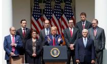 U.S. President Donald Trump touts U.S. jobs report during news conference at the White House in Washington