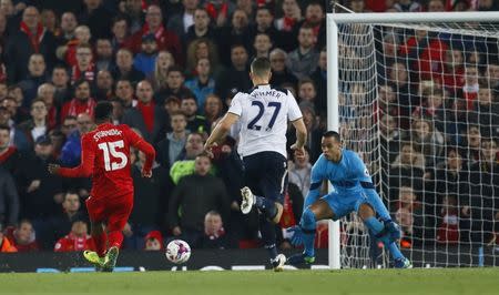 Football Soccer Britain - Liverpool v Tottenham Hotspur - EFL Cup Fourth Round - Anfield - 25/10/16 Liverpool's Daniel Sturridge scores their second goal Action Images via Reuters / Jason Cairnduff Livepic