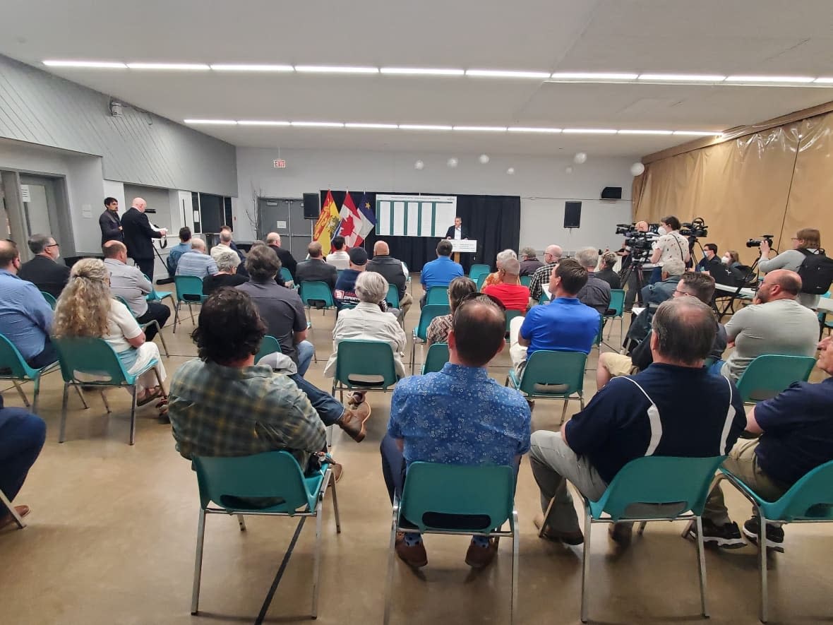 A news conference to reveal the new names for local communities was held at the Irishtown Community Centre. (Shane Fowler/CBC News - image credit)