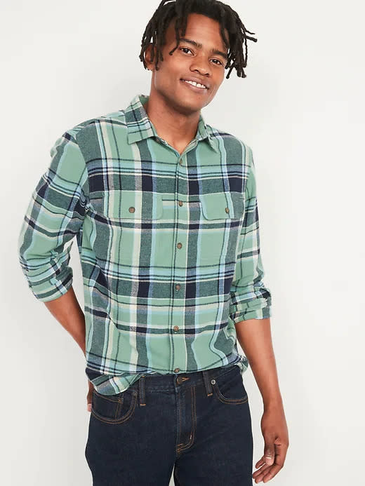 Regular-Fit Plaid Flannel Shirt. Image via Old Navy.