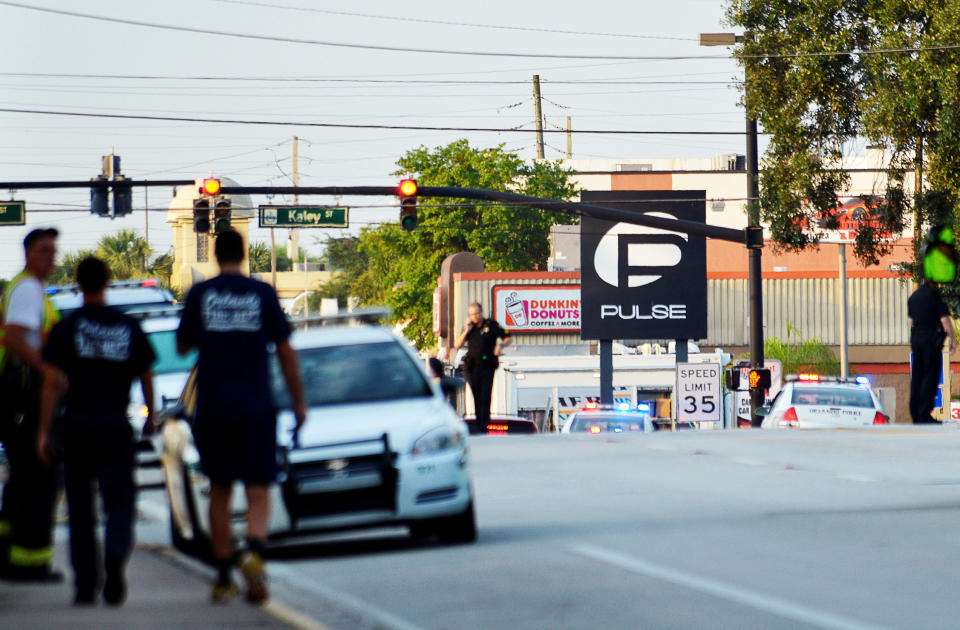 FILE PHOTO -- Police lock down Orange Avenue around Pulse nightclub, where people were killed by a gunman in a shooting rampage in Orlando, Florida June 12, 2016. REUTERS/Kevin Kolczynski/File Photo