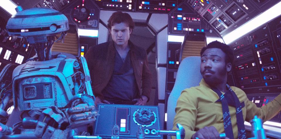 Characters in a spaceship in "Solo: A Star Wars Story"