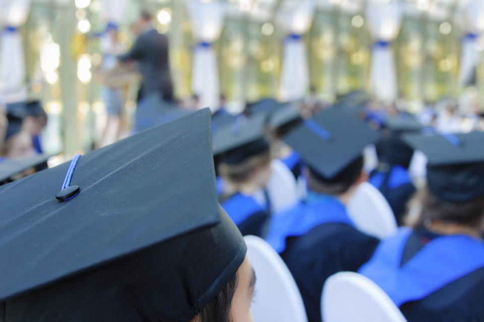 Students assemble during their graduation ceremony