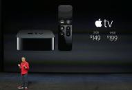 Eddie Cue, Apple's senior vice president of Internet Software and Services, discusses Apple TV pricing during an Apple media event in San Francisco, California, September 9, 2015. Reuters/Beck Diefenbach