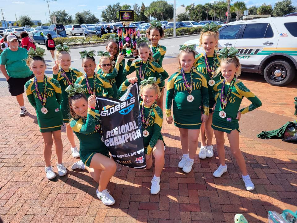 The Venice Vikings Crusaders cheer team finished first at the Southeast Region Cheerleading & Dance Championships on Nov. 26 in Kissimmee and will defend their national championship at the Pop Warner National Cheerleading & Dance Championships on Monday in Orlando. The team, coached by Christina Nowlan and assistants Krystle Nicholson, Mandy Alvarado and Nevaeh Nicholson, has won the local competition three years in a row. The national competition features more than 500 youth teams. For more information, visit venicevikings.com and popwarner.com.