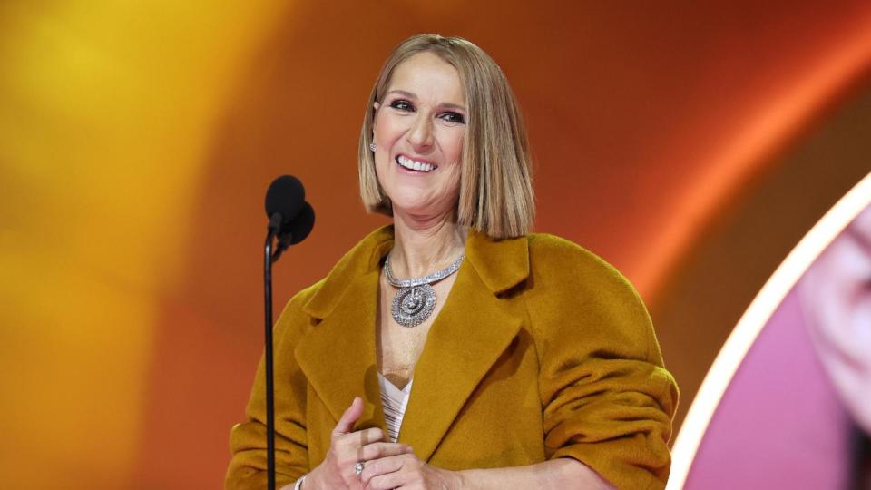 PHOTO: Celine Dion speaks onstage during the 66th GRAMMY Awards, Feb. 4, 2024, in Los Angeles. (Monica Schipper/Getty Images )