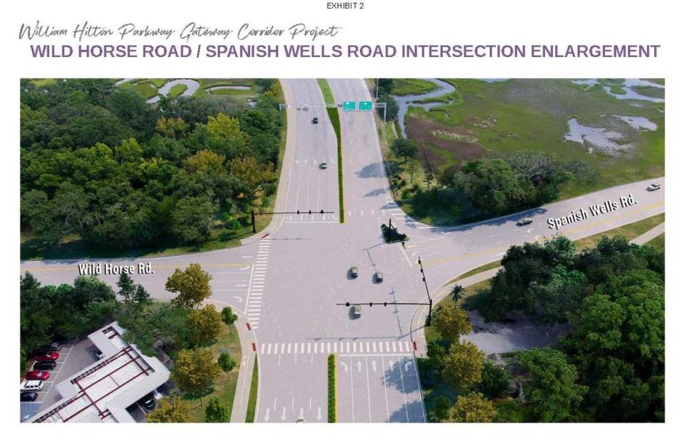 A rendering showing the widening plan for U.S. 278 at the intersection of Wild Horse and Spanish Wells roads on Hilton Head Island.