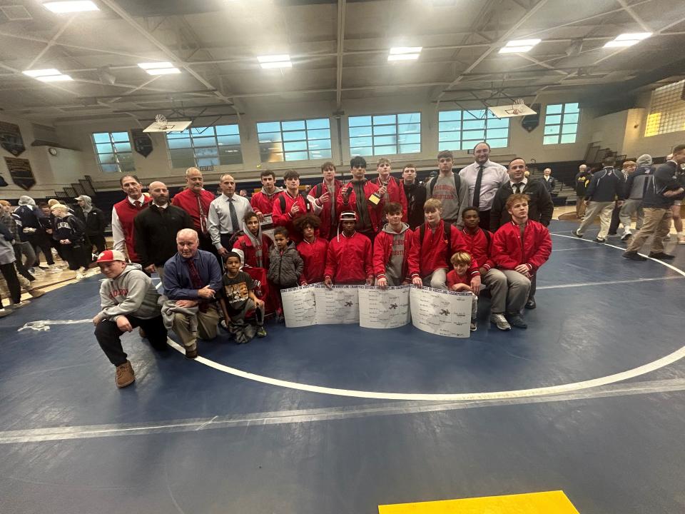 The Paulsboro High School wrestling team captured the District 28 team title at Collingswood on Saturday.