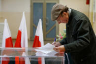 A man casts his vote during the Polish regional elections, at a polling station in Warsaw, Poland, October 21, 2018. REUTERS/Kacper Pempel