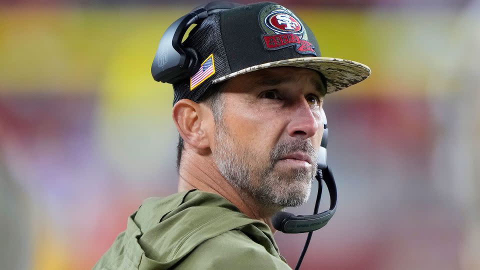 Shanahan looks on from the sideline during the 49ers' game against the Los Angeles Chargers at Levi's Stadium on November 13, 2022. - Thearon W. Henderson/Getty Images