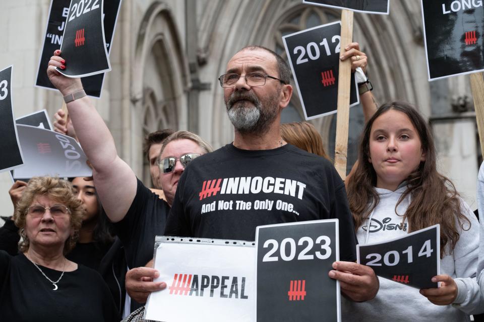 London, UK. 26 July, 2023. Andrew Malkinson, 57, outside the Royal Courts of Justice after senior judges at the Court of Appeal overturned a rape conviction for which he spent 17 years in jail. Malkinson, who was convicted with no DNA evidence, had always maintained his innocence. Credit: Ron Fassbender/Alamy Live News