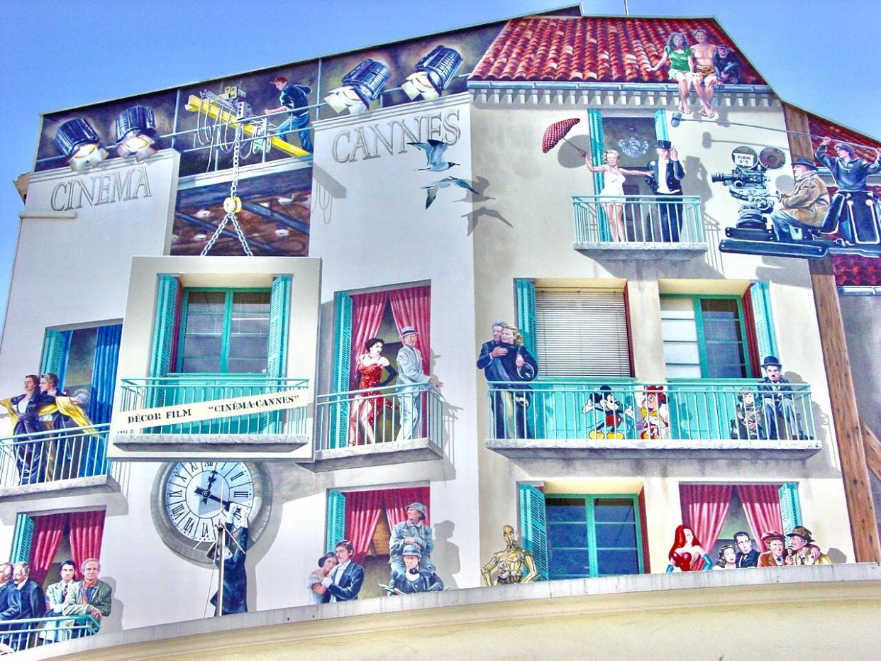 Now showing: Mural at the bus station at Cannes, southern France, which will be more accessible to British travellers (Simon Calder)