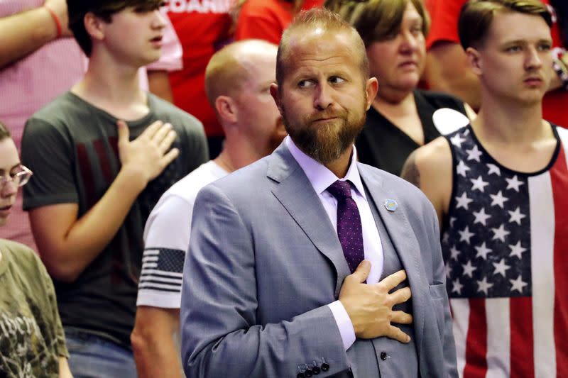 FILE PHOTO: Brad Parscale, Trump 2020 re-election campaign manager stands for the national anthem as U.S. President Donald Trump rallies with supporters in Southaven