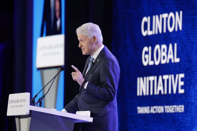 Former President Bill Clinton makes comments Monday at the Clinton Global Initiative 2023 at the New York Hilton Midtown in New York City, where he said he "was honored to speak with His Holiness Pope Francis." Photo by John Angelillo/UPI