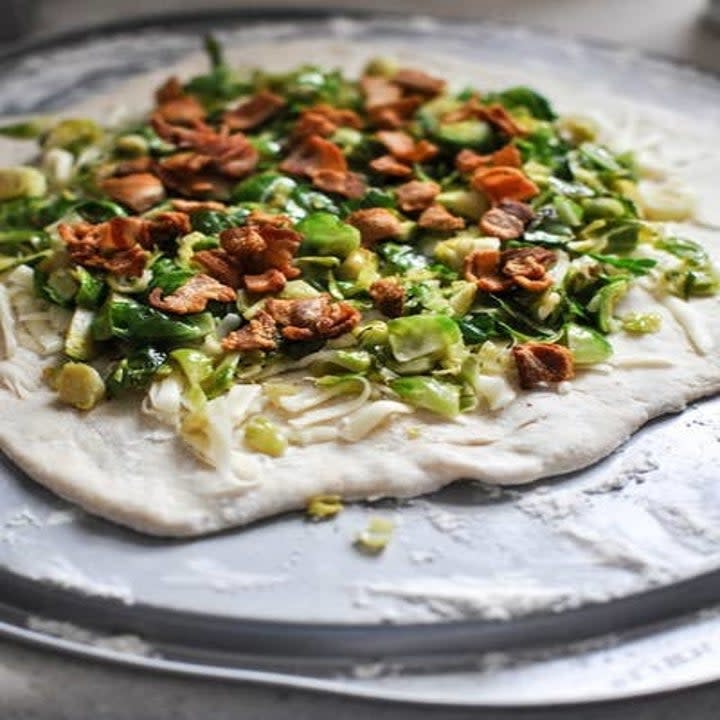 Brussels Sprouts and Bacon Skillet Pizza