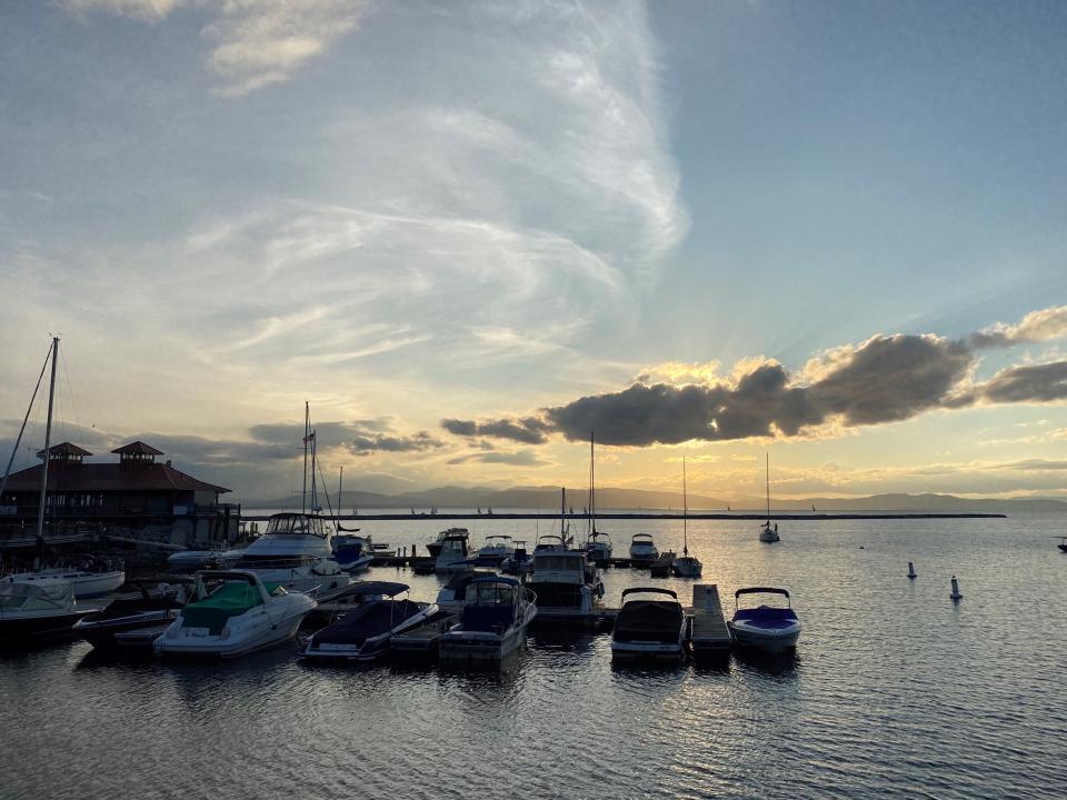 A late-summer sunset over Lake Champlain, viewed from Waterfront Park in Burlington in September 2020.