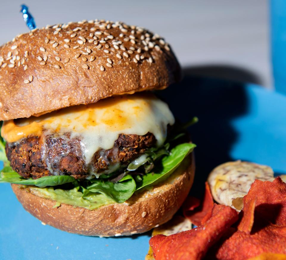 A sweet potato-black bean burger from Good Life Organic Kitchen in Cherry Hill.