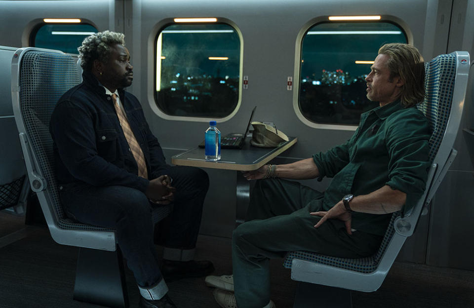 Bryan Tyree Henry and Brad Pitt star in Bullet Train.