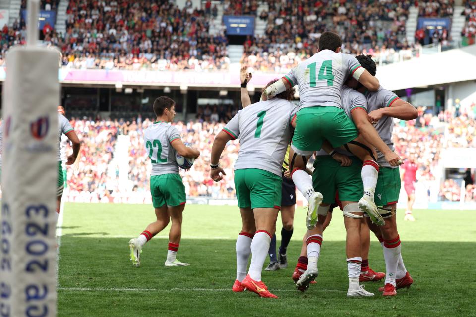 Portugal’s players celebrate after winning a last-gap penalty... (AFP via Getty Images)