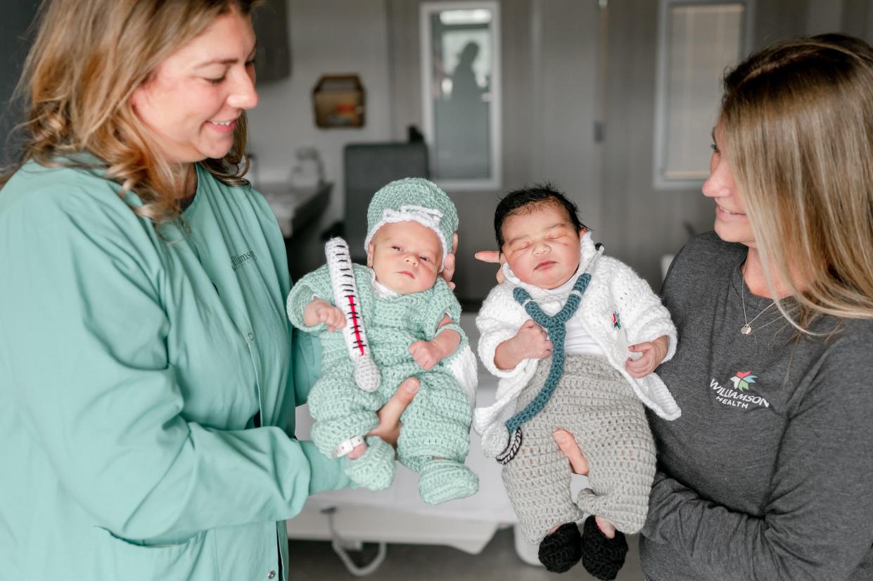Williamson Medical Center's June babies dressed as healthcare professionals