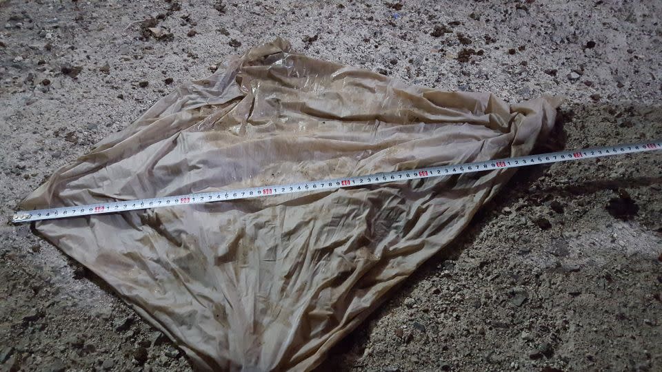 The deflated balloon that carried the North Korean trash bags. Balloons have previously been used by South Korean activists to send materials across the border. - South Korea’s Joint Chiefs of Staff