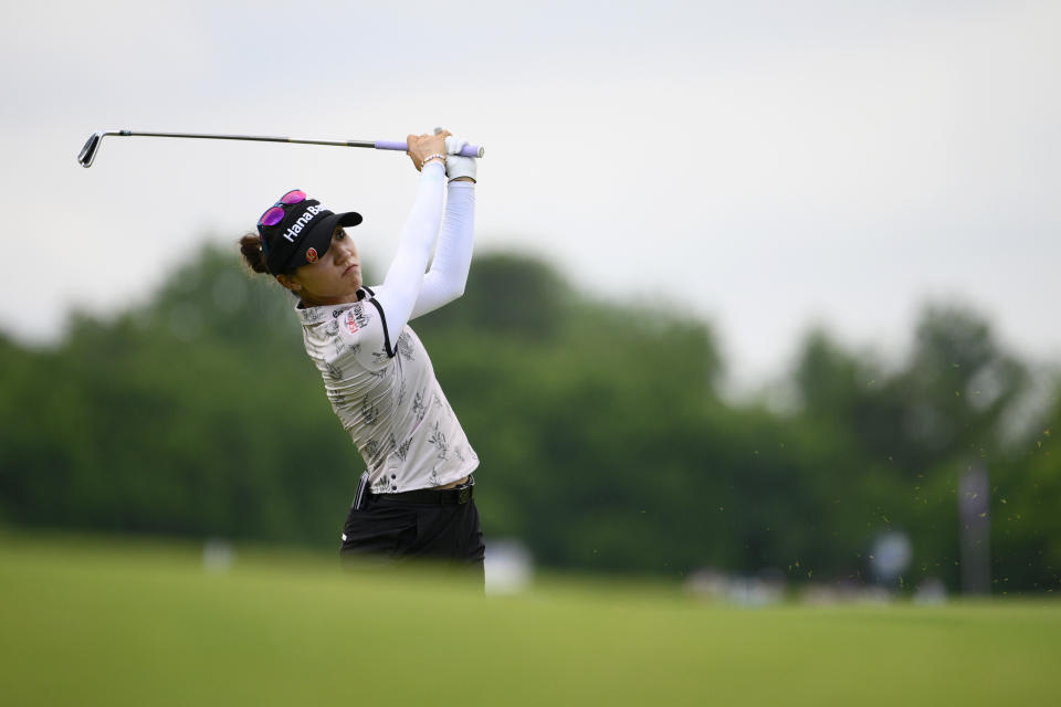 Lydia Ko, of New Zealand, hits on the 12th fairway during the second round in the Women's PGA Championship golf tournament at Congressional Country Club, Friday, June 24, 2022, in Bethesda, Md. (AP Photo/Nick Wass)