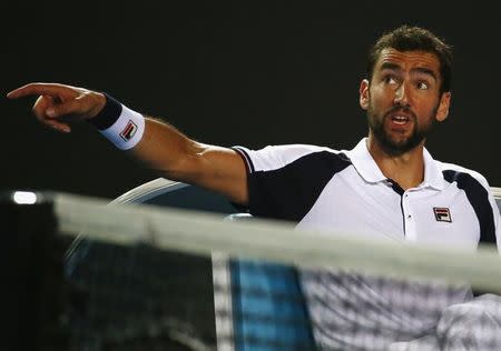 Tennis - Australian Open - Melbourne Park, Melbourne, Australia - 18/1/17 Croatia's Marin Cilic argues with the umpire during his Men's singles second round match against Britain's Daniel Evans. REUTERS/Edgar Su