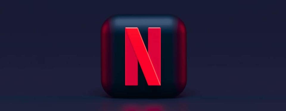 Netflix logo on pill bottle on blue background