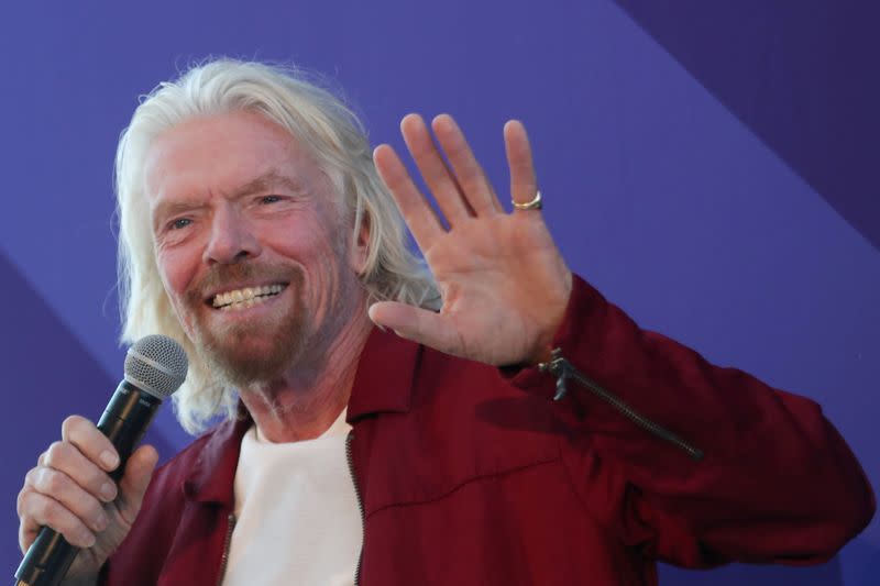FILE PHOTO: Sir Richard Branson speaks at the unveiling of the Virgin Voyages ship in New York