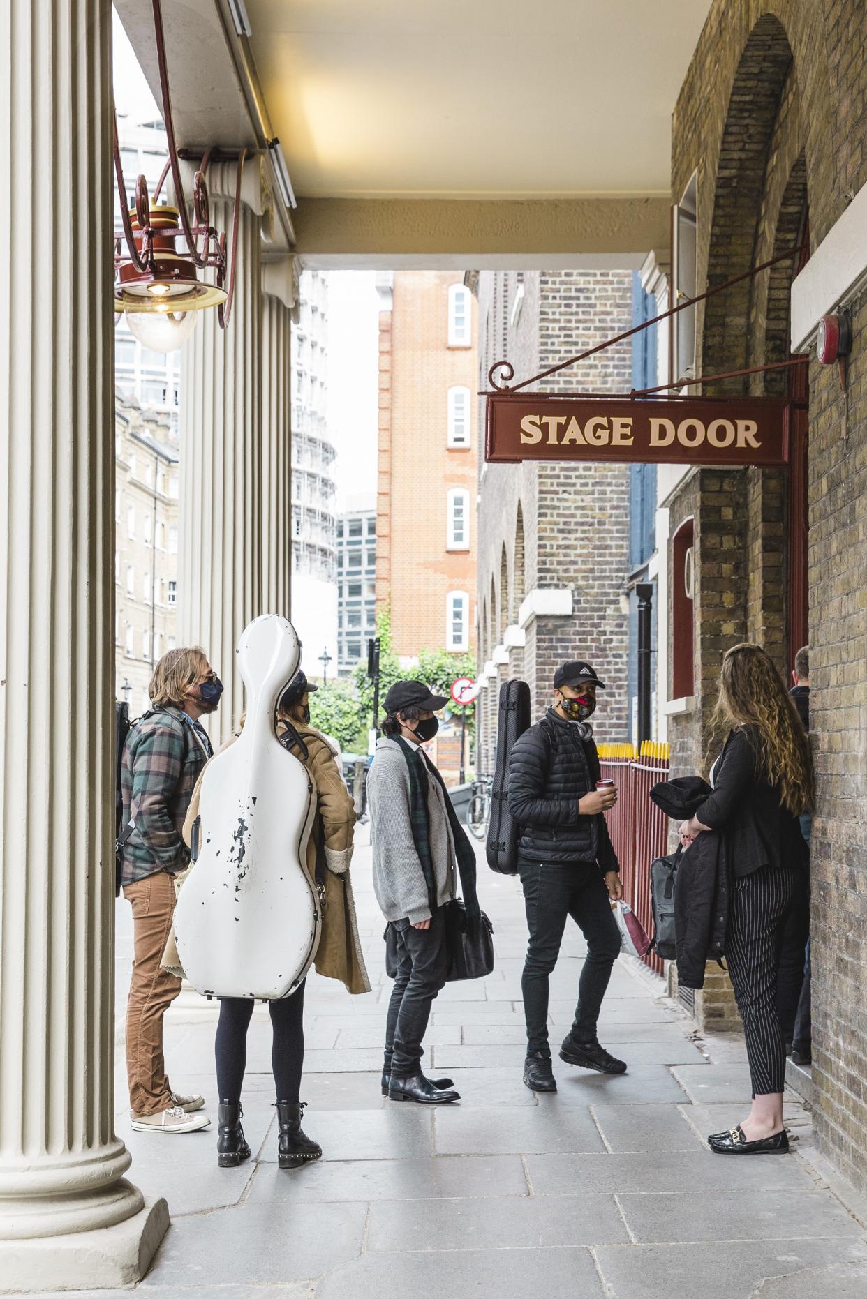 Musicians arrive at the Theatre Royal Dury Lane to record with Andrew Lloyd Webber (Alice Whitby/PA)