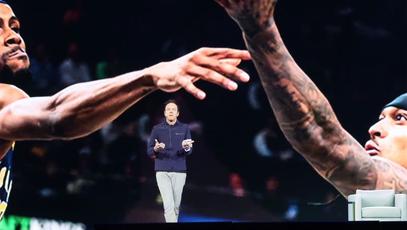 Ryan Smith, executive chairman and co-founder of Qualtrics, speaks during the Qualtrics X4: The Experience Management Summit at the Salt Palace in Salt Lake City on Wednesday, March 8, 2023.