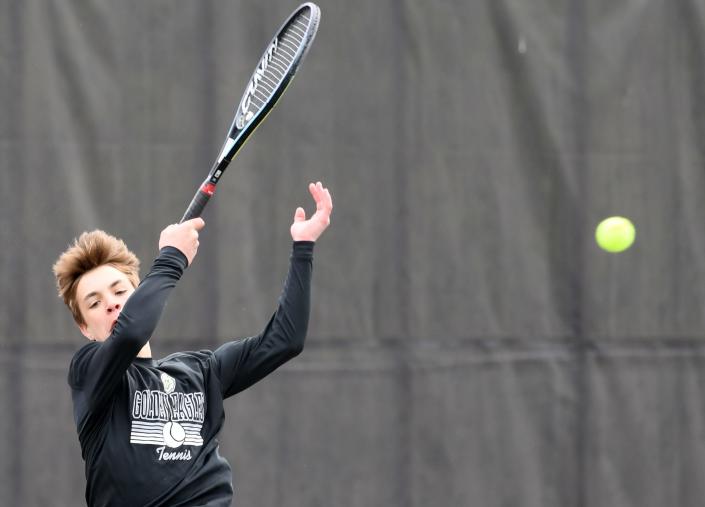 GlenOak's Dylan Wiles plays Green's Max White in the Federal League tournament at Jackson Community Courts, Saturday, April 30, 2022.
