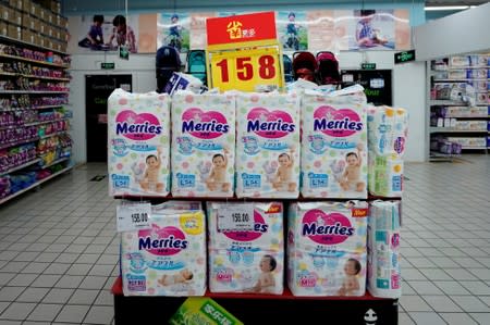 Kao diapers are pictured at a supermarket in Shanghai