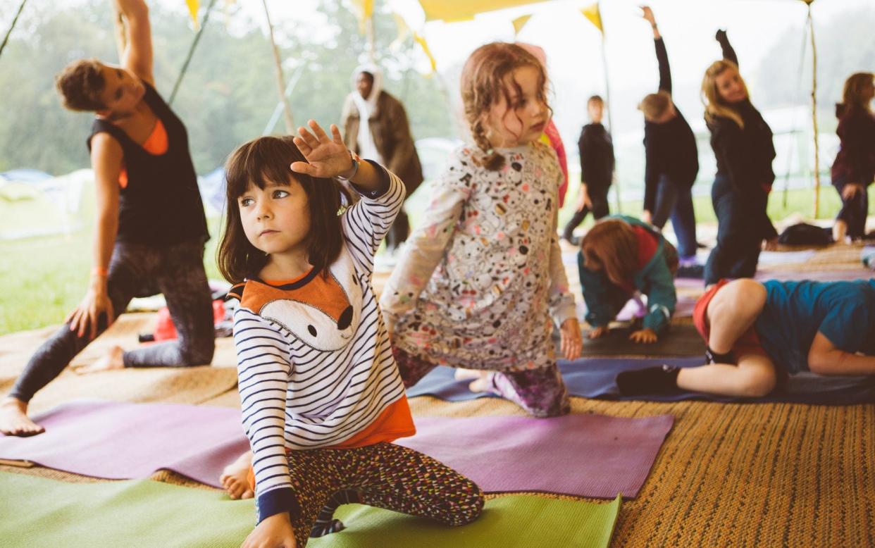 Free yoga workshops for youngsters and adults of all ages and abilities are available in the Health and Healing Area of Starry Village