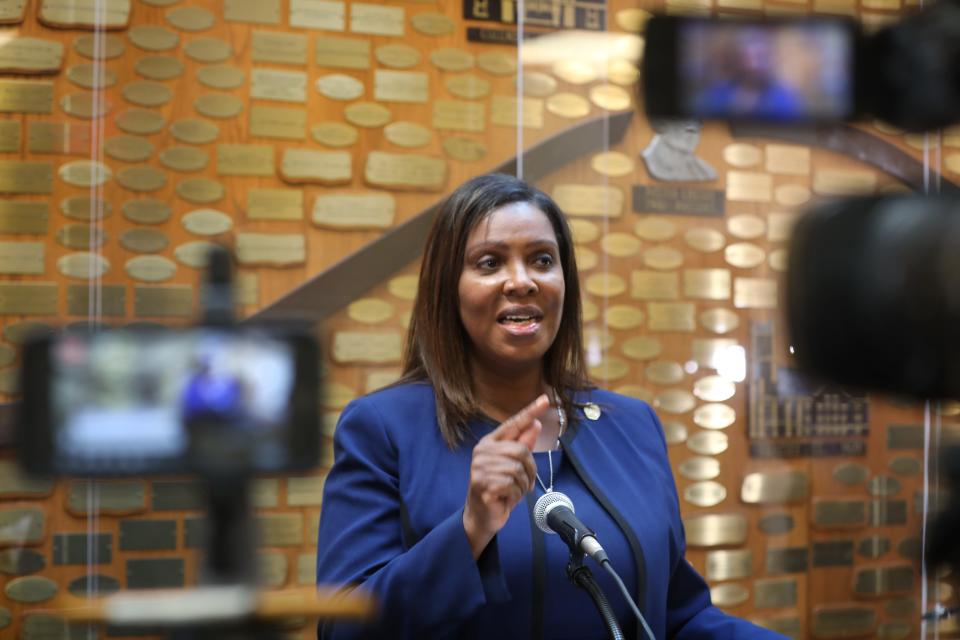 New York Attorney General Letitia James at a press conference at the Aenon Missionary Baptist Church in Rochester on Sunday, Sept. 20, 2020.