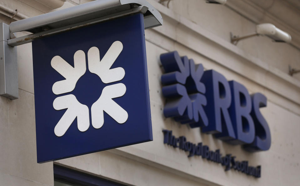 File photo dated 03/04/13 of an RBS sign. Royal Bank of Scotland has tumbled to a loss in the third quarter after taking a �900 million hit for payment protection insurance (PPI) claims.