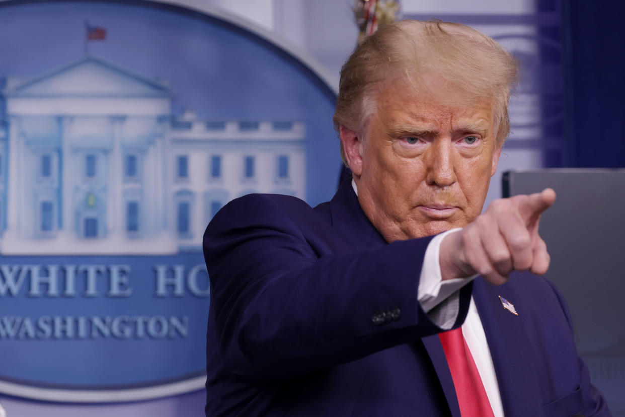 WASHINGTON, DC - SEPTEMBER 16: U.S. President Donald J. Trump speaks to the press during a news conference in the James Brady Press Briefing Room of the White House on September 16, 2020 in Washington, DC. Trump continues to trail challenger Joe Biden in the polls with the election less than two months away. (Photo by Alex Wong/Getty Images)