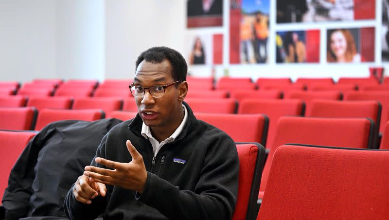 University of Utah student Keimon Dixson, the national committeeman of Utah’s chapter of Young Republicans, talks politics and his life as a young Black man during an interview at the University of Utah on Friday, Feb. 16, 2024.