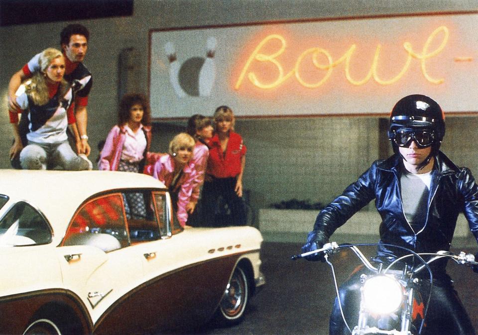 The Pink Ladies admire the mysterious Cool Rider in 'Grease 2'