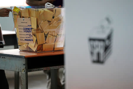 A ballot box sits on a table at a polling station during the general election in Kuala Lumpur, Malaysia, May 9, 2018. REUTERS/Athit Perawongmetha