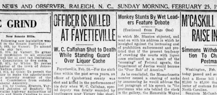 William Callihan&#x002019;s 1923 murder made headlines around the state, including extensive coverage in The News &amp; Observer